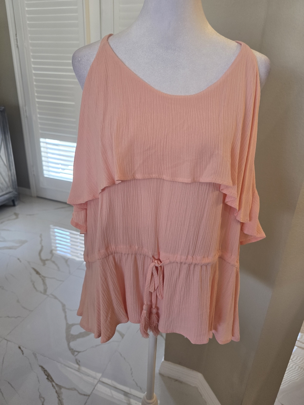 Layered Peach Ruffle Camisole with Adjustable Waist Tie